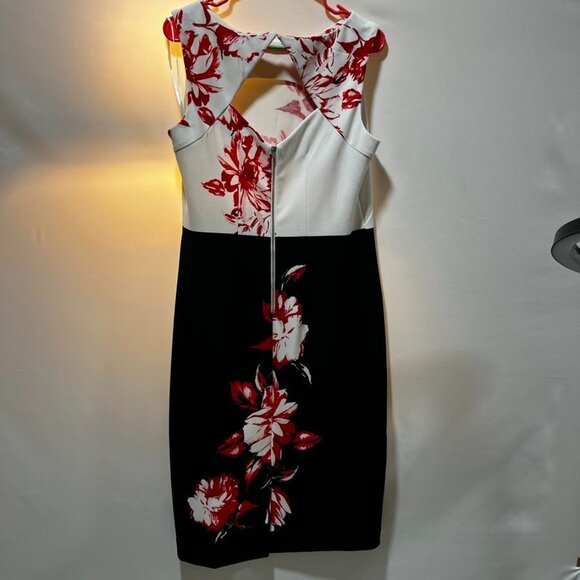 Danny & Nicole Red Floral Colorblock Sheath Dress Holiday Winter Midi Black 14 - Picture 10 of 10